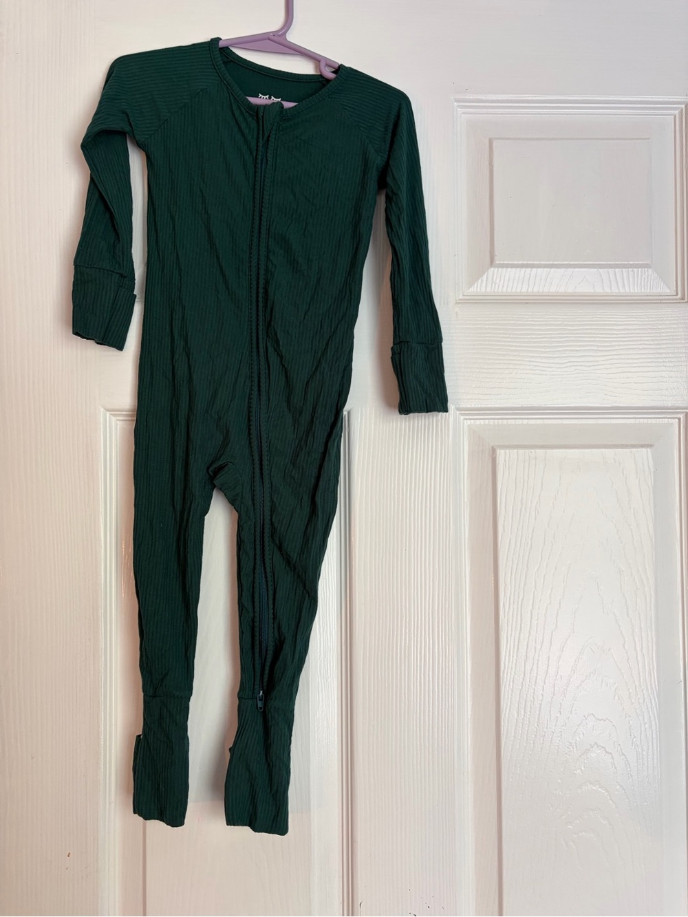 Little Sleepies Dark Green Ribbed Zip One-Piece Pajamas